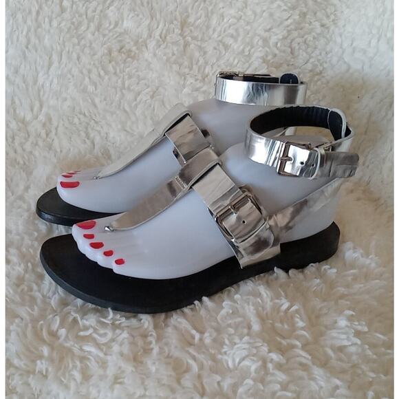 Belle Sigerson Morrison Sandal Strappy Slingback Thong Silver Leather Women 7.5 - Picture 4 of 11